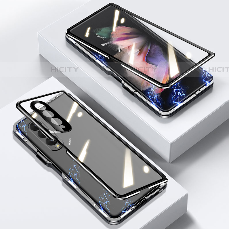 Handyhülle Hülle Luxus Aluminium Metall Rahmen Spiegel 360 Grad Ganzkörper Tasche P05 für Samsung Galaxy Z Fold4 5G groß