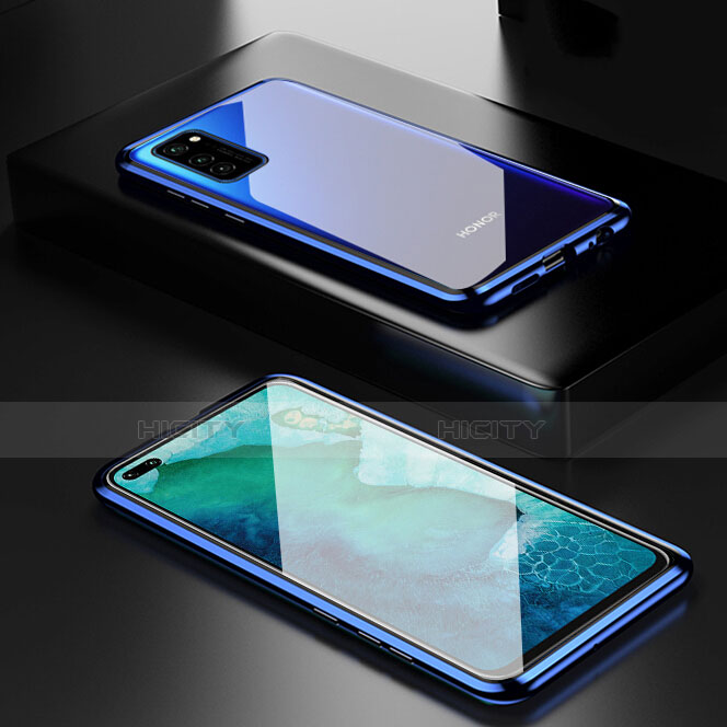 Handyhülle Hülle Luxus Aluminium Metall Rahmen Spiegel 360 Grad Ganzkörper Tasche T01 für Huawei Honor V30 Pro 5G Blau Plus