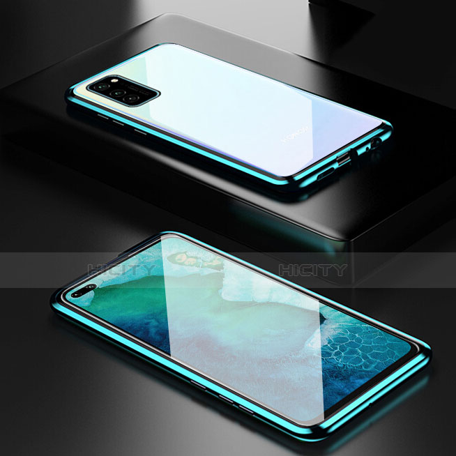 Handyhülle Hülle Luxus Aluminium Metall Rahmen Spiegel 360 Grad Ganzkörper Tasche T01 für Huawei Honor V30 Pro 5G Cyan Plus