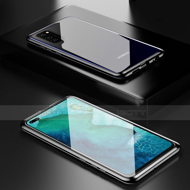 Handyhülle Hülle Luxus Aluminium Metall Rahmen Spiegel 360 Grad Ganzkörper Tasche T01 für Huawei Honor V30 Pro 5G Schwarz