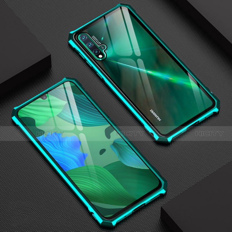 Handyhülle Hülle Luxus Aluminium Metall Rahmen Spiegel 360 Grad Ganzkörper Tasche T01 für Huawei Nova 5 Cyan Plus