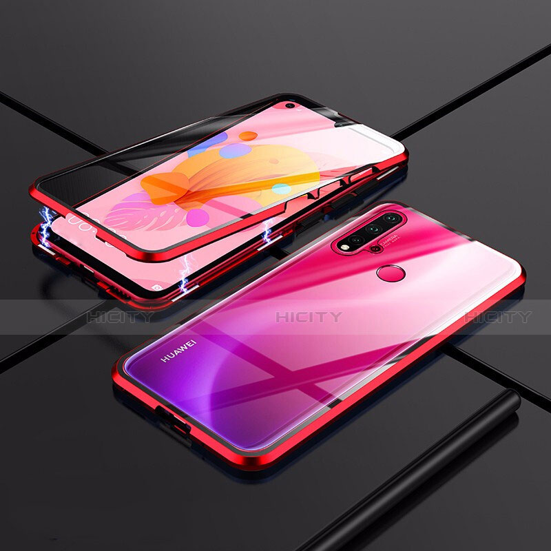 Handyhülle Hülle Luxus Aluminium Metall Rahmen Spiegel 360 Grad Ganzkörper Tasche T01 für Huawei Nova 5i Rot