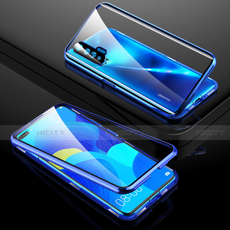 Handyhülle Hülle Luxus Aluminium Metall Rahmen Spiegel 360 Grad Ganzkörper Tasche T01 für Huawei Nova 6 5G Blau Plus