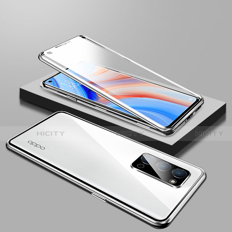 Handyhülle Hülle Luxus Aluminium Metall Rahmen Spiegel 360 Grad Ganzkörper Tasche T01 für Oppo Reno4 Pro 5G Silber Plus