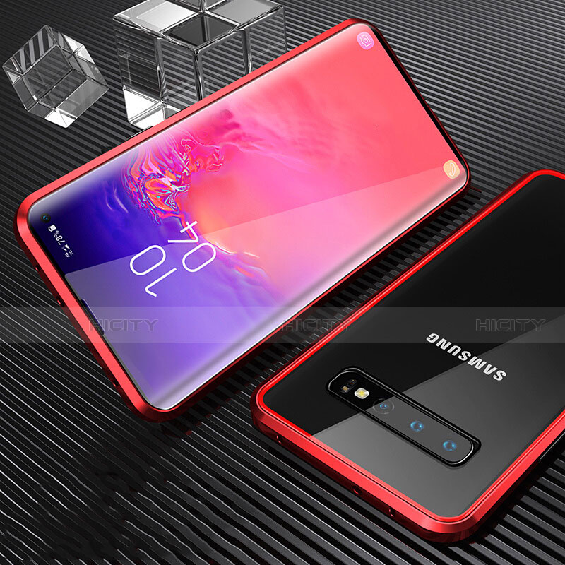 Handyhülle Hülle Luxus Aluminium Metall Rahmen Spiegel 360 Grad Ganzkörper Tasche T01 für Samsung Galaxy S10 5G Rot