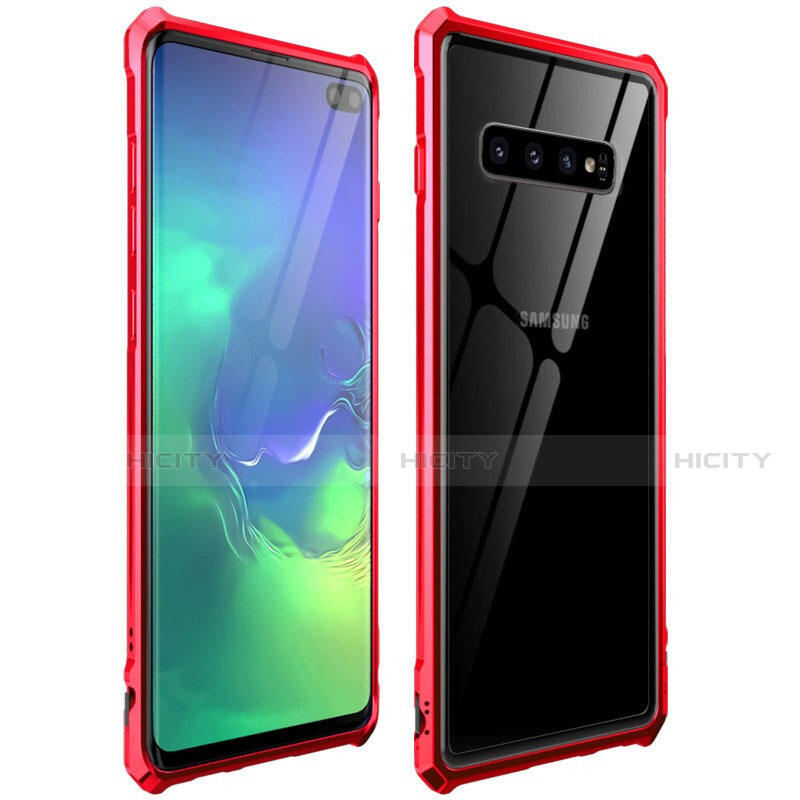 Handyhülle Hülle Luxus Aluminium Metall Rahmen Spiegel 360 Grad Ganzkörper Tasche T01 für Samsung Galaxy S10 Plus Rot