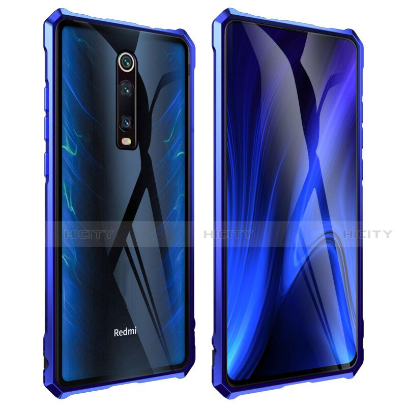 Handyhülle Hülle Luxus Aluminium Metall Rahmen Spiegel 360 Grad Ganzkörper Tasche T01 für Xiaomi Redmi K20 Pro Blau