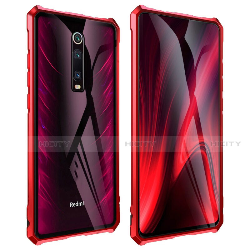 Handyhülle Hülle Luxus Aluminium Metall Rahmen Spiegel 360 Grad Ganzkörper Tasche T01 für Xiaomi Redmi K20 Rot