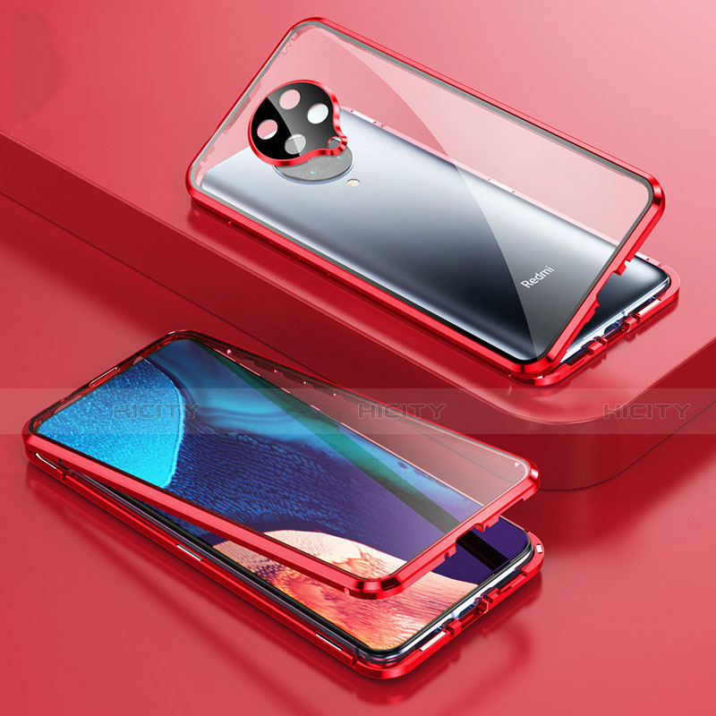 Handyhülle Hülle Luxus Aluminium Metall Rahmen Spiegel 360 Grad Ganzkörper Tasche T01 für Xiaomi Redmi K30 Pro Zoom Rot