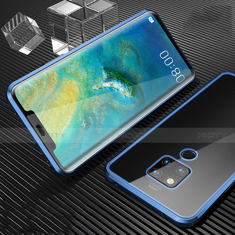 Handyhülle Hülle Luxus Aluminium Metall Rahmen Spiegel 360 Grad Ganzkörper Tasche T02 für Huawei Mate 20 X 5G Blau