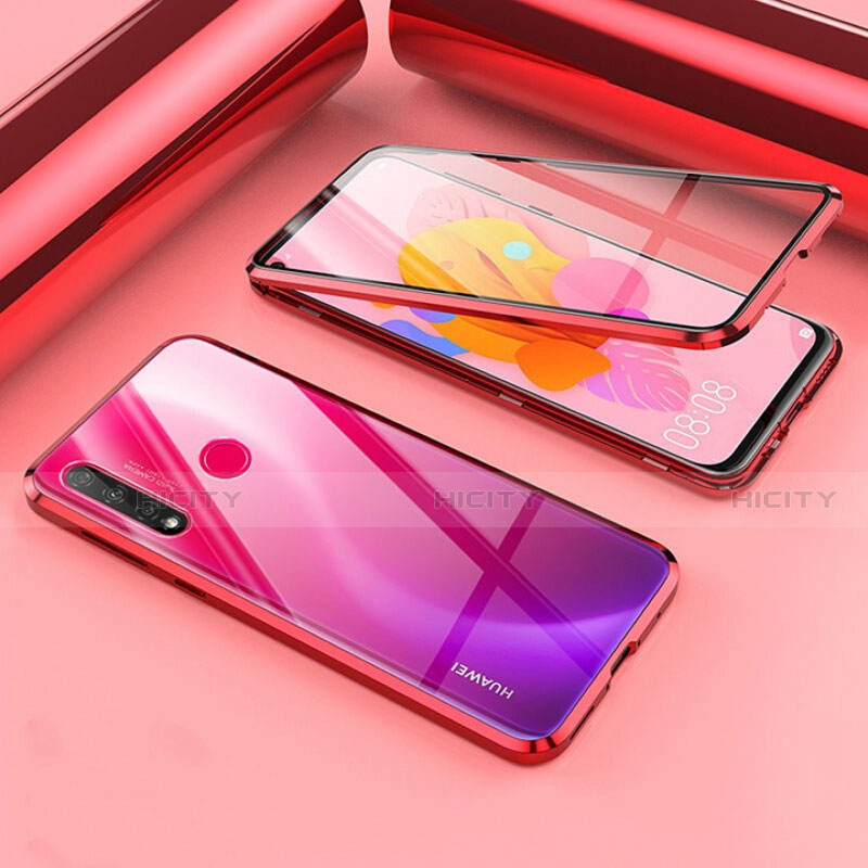 Handyhülle Hülle Luxus Aluminium Metall Rahmen Spiegel 360 Grad Ganzkörper Tasche T02 für Huawei P20 Lite (2019) Rot