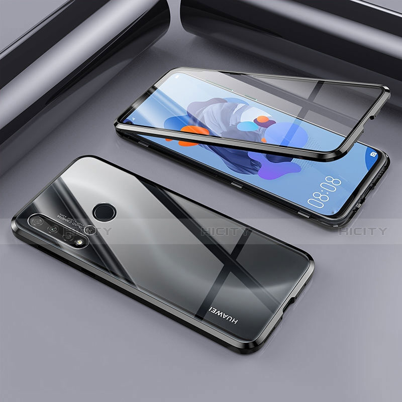 Handyhülle Hülle Luxus Aluminium Metall Rahmen Spiegel 360 Grad Ganzkörper Tasche T02 für Huawei P20 Lite (2019) Schwarz Plus