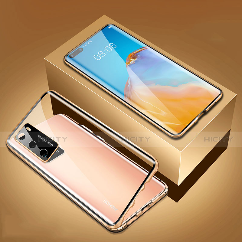 Handyhülle Hülle Luxus Aluminium Metall Rahmen Spiegel 360 Grad Ganzkörper Tasche T02 für Huawei P40 Gold