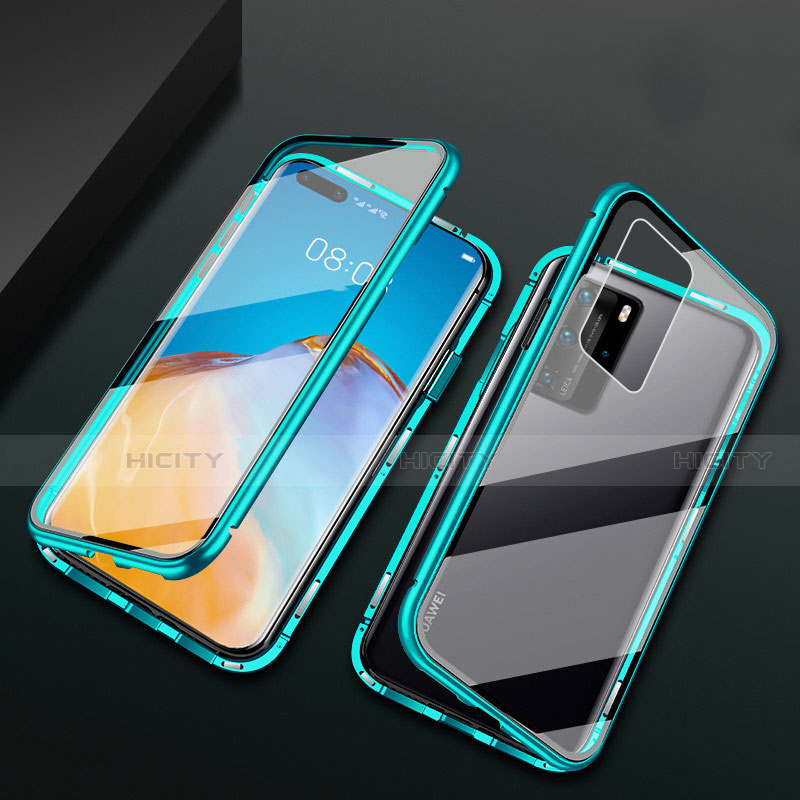 Handyhülle Hülle Luxus Aluminium Metall Rahmen Spiegel 360 Grad Ganzkörper Tasche T02 für Huawei P40 Pro Grün