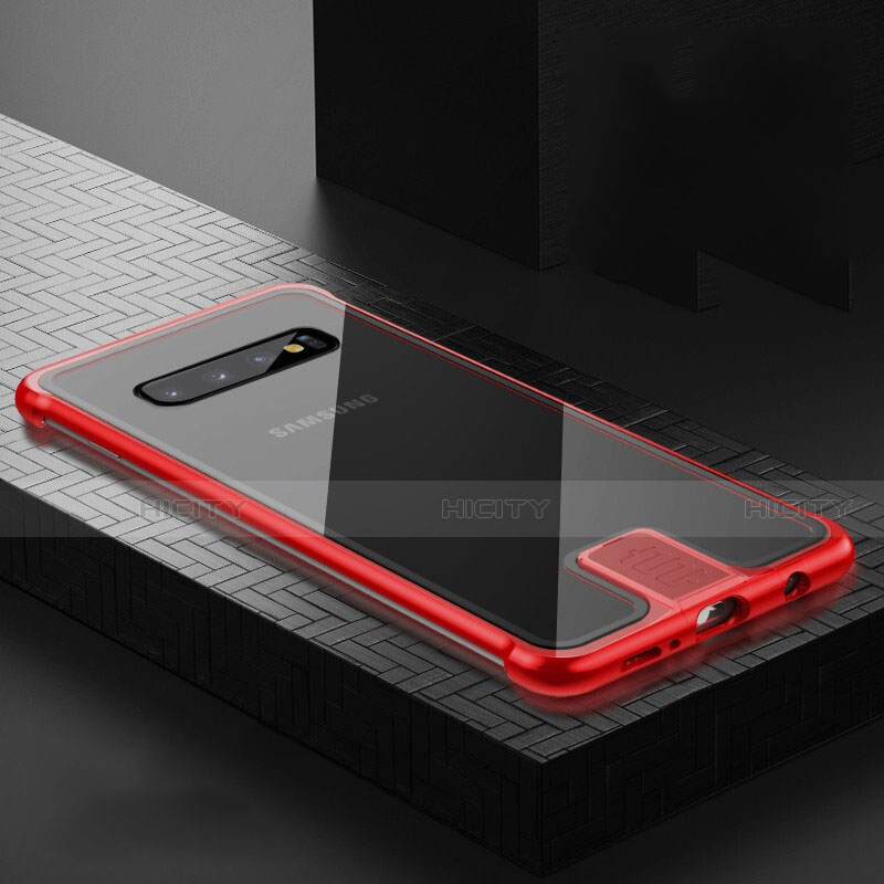 Handyhülle Hülle Luxus Aluminium Metall Rahmen Spiegel 360 Grad Ganzkörper Tasche T02 für Samsung Galaxy S10 5G Rot Plus