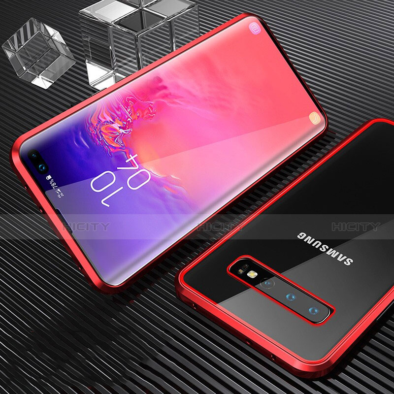 Handyhülle Hülle Luxus Aluminium Metall Rahmen Spiegel 360 Grad Ganzkörper Tasche T02 für Samsung Galaxy S10 Plus Rot Plus