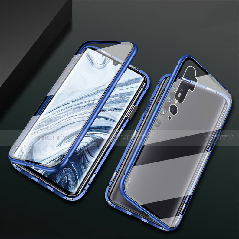 Handyhülle Hülle Luxus Aluminium Metall Rahmen Spiegel 360 Grad Ganzkörper Tasche T02 für Xiaomi Mi Note 10 Pro Blau