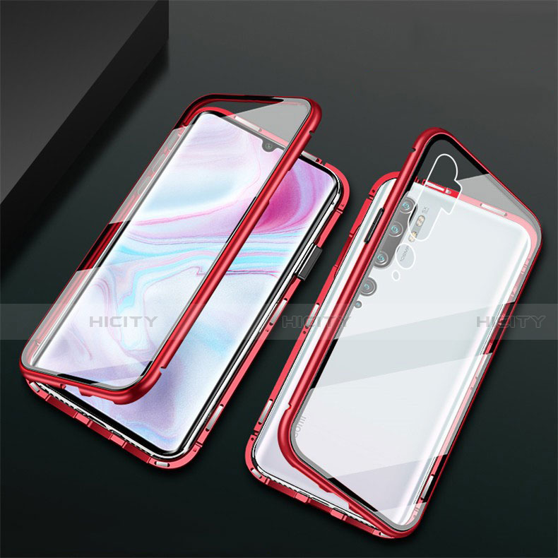 Handyhülle Hülle Luxus Aluminium Metall Rahmen Spiegel 360 Grad Ganzkörper Tasche T02 für Xiaomi Mi Note 10 Pro Rot Plus