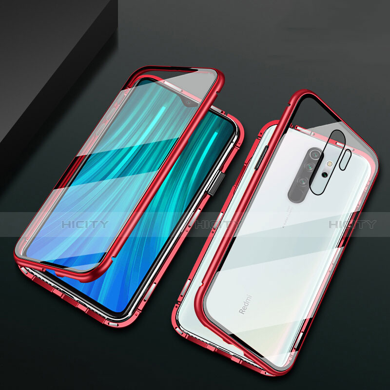 Handyhülle Hülle Luxus Aluminium Metall Rahmen Spiegel 360 Grad Ganzkörper Tasche T02 für Xiaomi Redmi Note 8 Pro Rot Plus