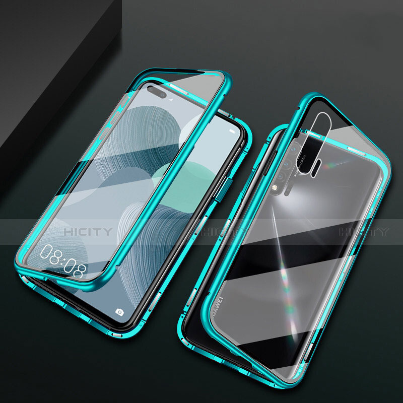 Handyhülle Hülle Luxus Aluminium Metall Rahmen Spiegel 360 Grad Ganzkörper Tasche T03 für Huawei Nova 6 5G Cyan