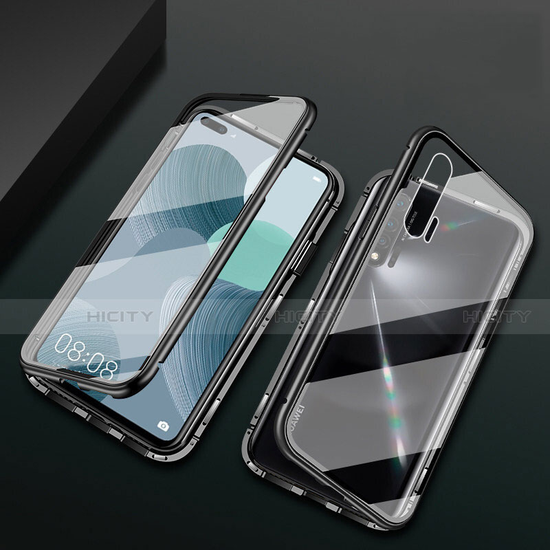 Handyhülle Hülle Luxus Aluminium Metall Rahmen Spiegel 360 Grad Ganzkörper Tasche T03 für Huawei Nova 6 Schwarz Plus