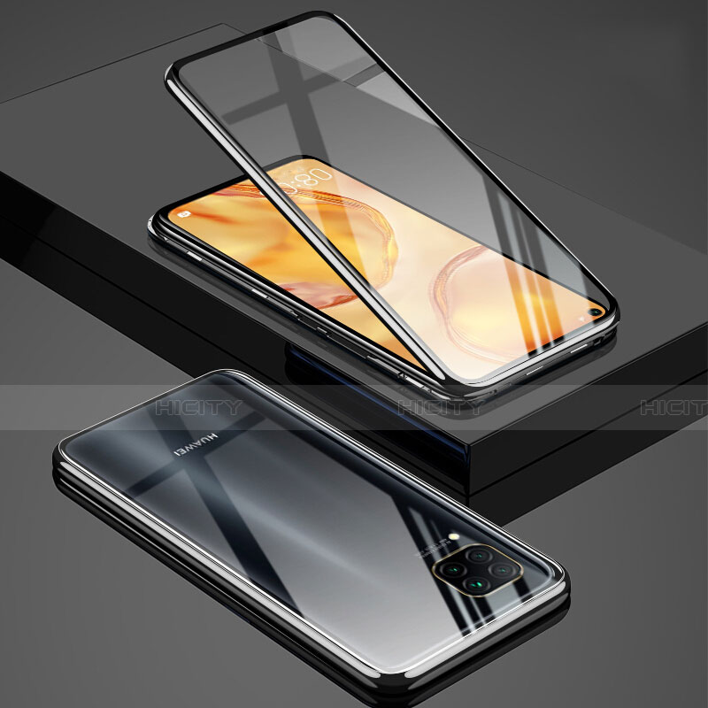 Handyhülle Hülle Luxus Aluminium Metall Rahmen Spiegel 360 Grad Ganzkörper Tasche T03 für Huawei Nova 7i Silber Plus
