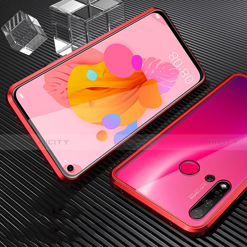 Handyhülle Hülle Luxus Aluminium Metall Rahmen Spiegel 360 Grad Ganzkörper Tasche T03 für Huawei P20 Lite (2019) Rot