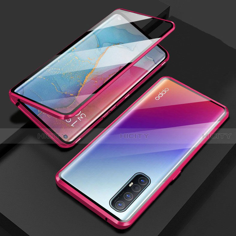 Handyhülle Hülle Luxus Aluminium Metall Rahmen Spiegel 360 Grad Ganzkörper Tasche T03 für Oppo Find X2 Neo