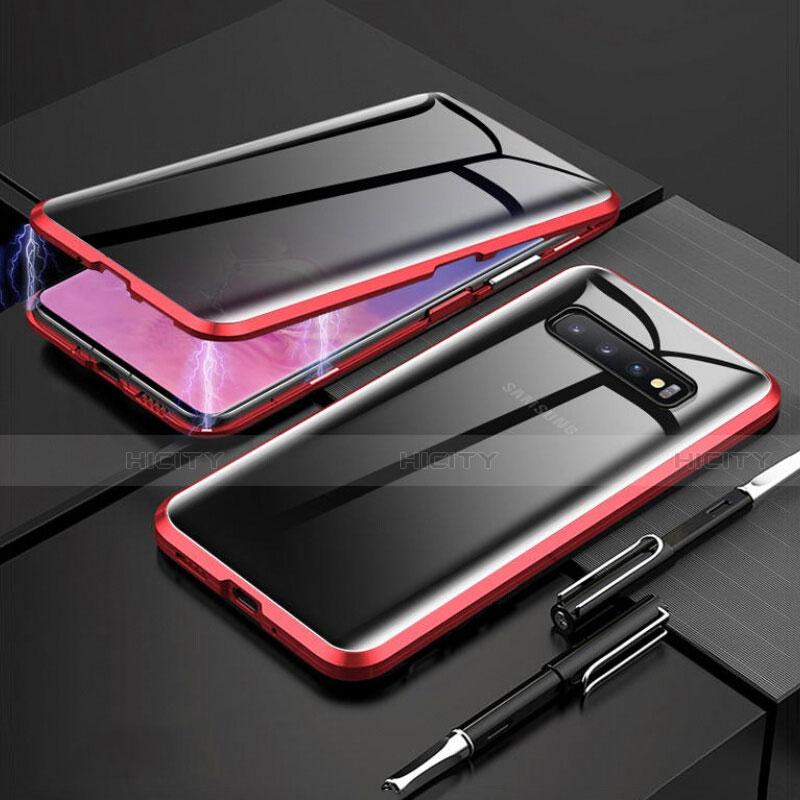 Handyhülle Hülle Luxus Aluminium Metall Rahmen Spiegel 360 Grad Ganzkörper Tasche T03 für Samsung Galaxy S10 Plus Rot Plus