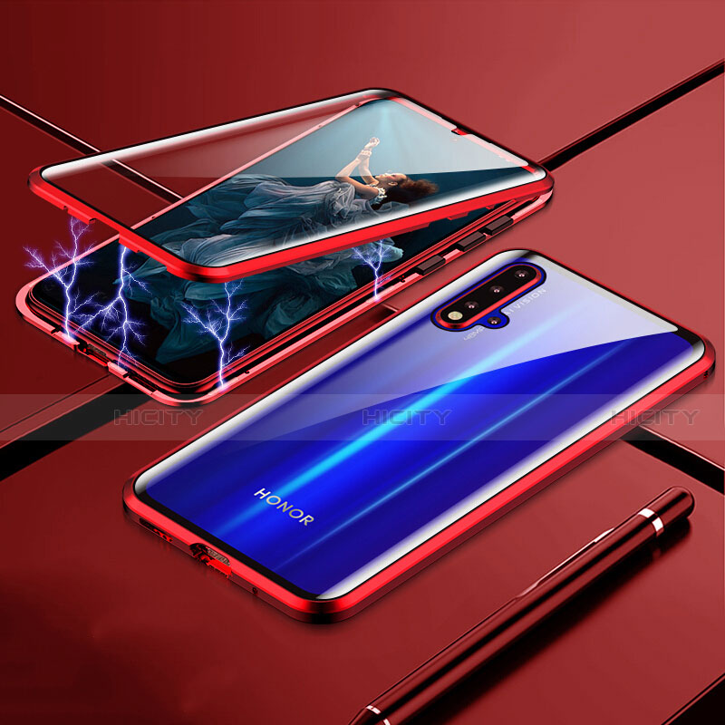 Handyhülle Hülle Luxus Aluminium Metall Rahmen Spiegel 360 Grad Ganzkörper Tasche T04 für Huawei Nova 5 Rot