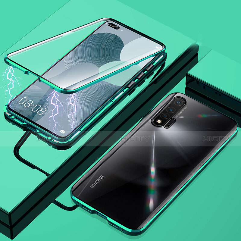 Handyhülle Hülle Luxus Aluminium Metall Rahmen Spiegel 360 Grad Ganzkörper Tasche T04 für Huawei Nova 6 Grün