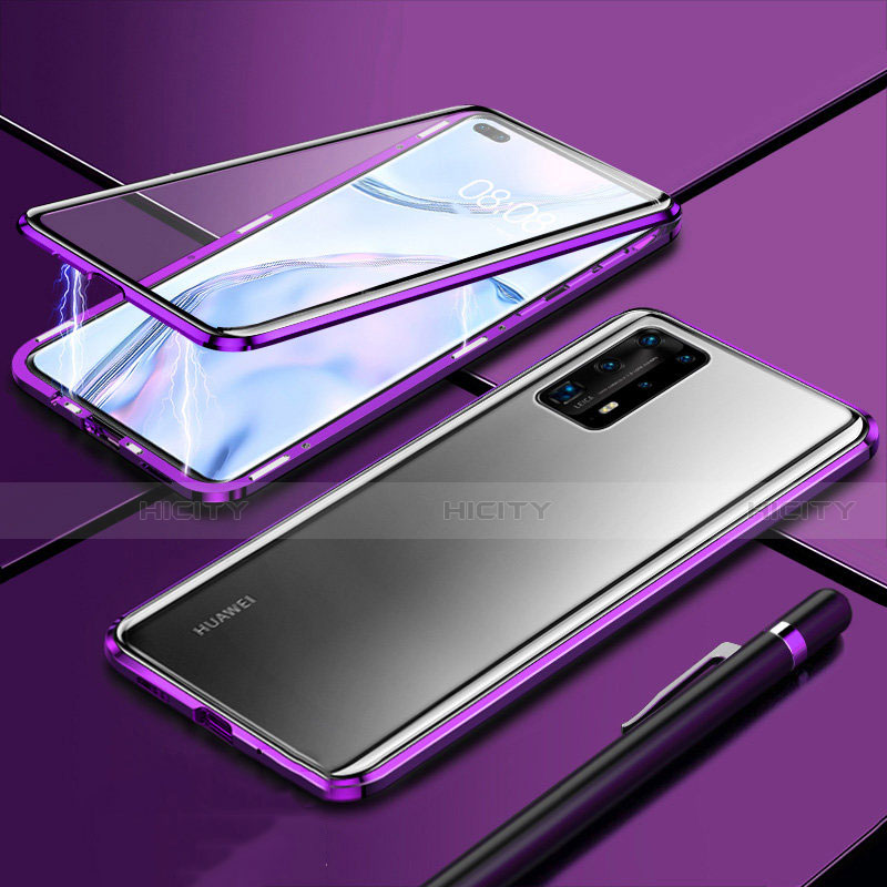 Handyhülle Hülle Luxus Aluminium Metall Rahmen Spiegel 360 Grad Ganzkörper Tasche T04 für Huawei P40 Pro+ Plus