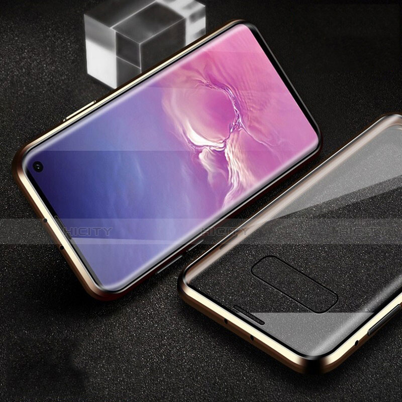 Handyhülle Hülle Luxus Aluminium Metall Rahmen Spiegel 360 Grad Ganzkörper Tasche T04 für Samsung Galaxy S10e Gold Plus