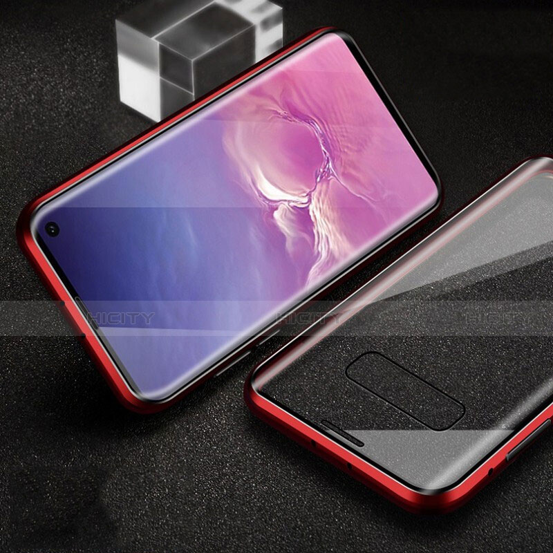 Handyhülle Hülle Luxus Aluminium Metall Rahmen Spiegel 360 Grad Ganzkörper Tasche T04 für Samsung Galaxy S10e Rot