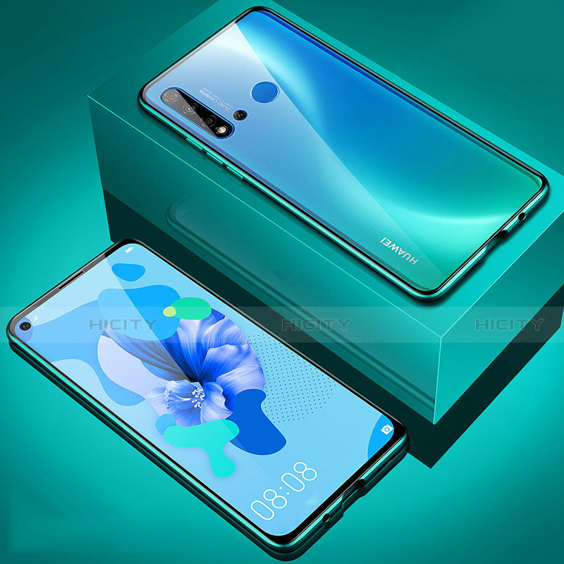 Handyhülle Hülle Luxus Aluminium Metall Rahmen Spiegel 360 Grad Ganzkörper Tasche T05 für Huawei Nova 5i Cyan