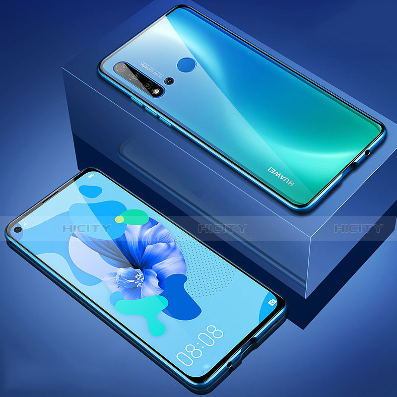 Handyhülle Hülle Luxus Aluminium Metall Rahmen Spiegel 360 Grad Ganzkörper Tasche T05 für Huawei P20 Lite (2019) Blau Plus