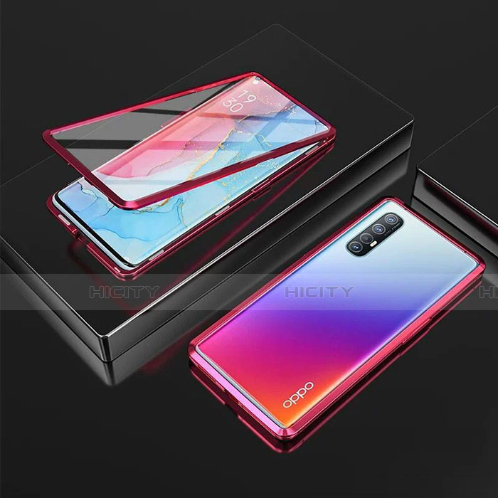 Handyhülle Hülle Luxus Aluminium Metall Rahmen Spiegel 360 Grad Ganzkörper Tasche T05 für Oppo Find X2 Neo Rot