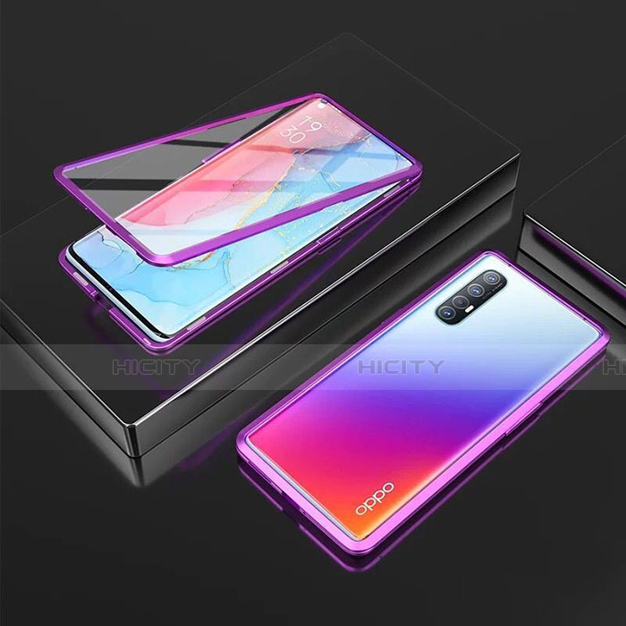 Handyhülle Hülle Luxus Aluminium Metall Rahmen Spiegel 360 Grad Ganzkörper Tasche T05 für Oppo Find X2 Neo Violett