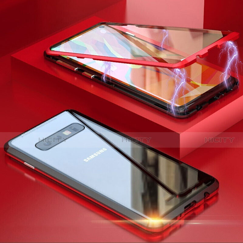 Handyhülle Hülle Luxus Aluminium Metall Rahmen Spiegel 360 Grad Ganzkörper Tasche T05 für Samsung Galaxy S10 5G Rot