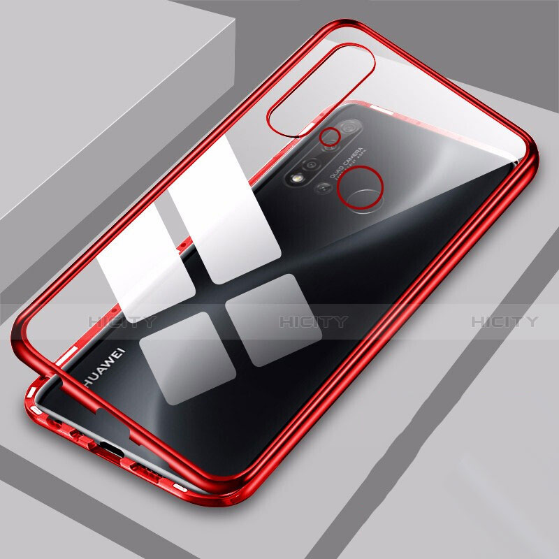 Handyhülle Hülle Luxus Aluminium Metall Rahmen Spiegel 360 Grad Ganzkörper Tasche T06 für Huawei P20 Lite (2019) Rot