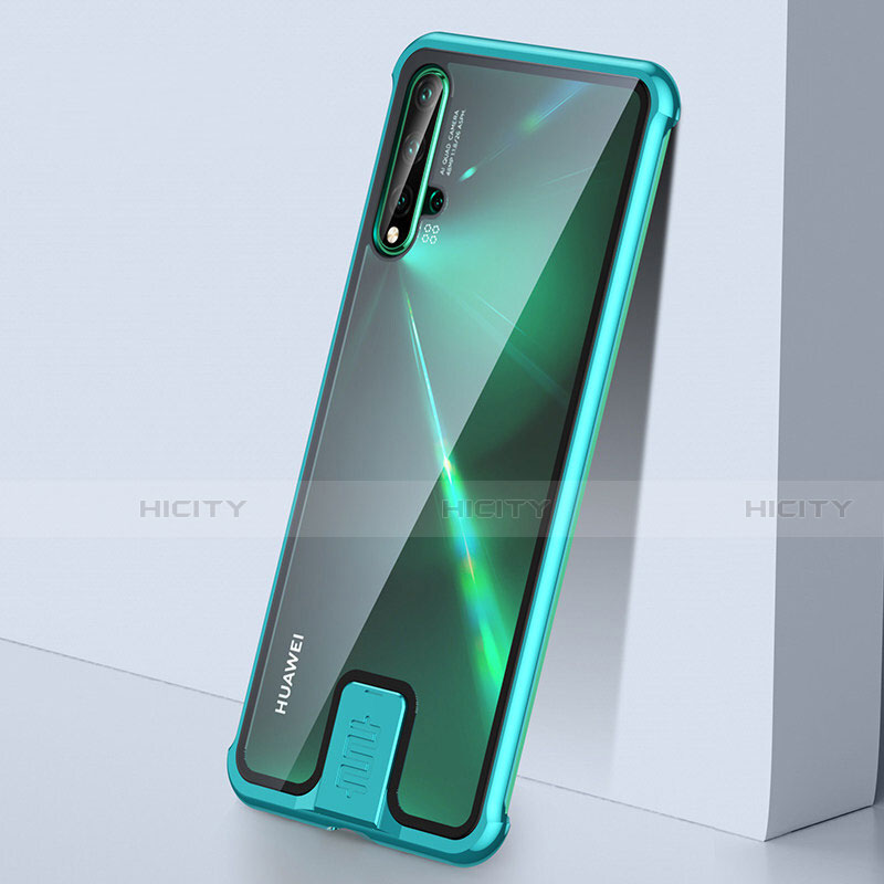 Handyhülle Hülle Luxus Aluminium Metall Rahmen Spiegel 360 Grad Ganzkörper Tasche T07 für Huawei Nova 5 Pro Cyan Plus