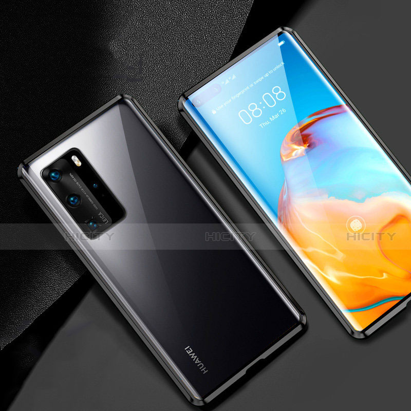 Handyhülle Hülle Luxus Aluminium Metall Rahmen Spiegel 360 Grad Ganzkörper Tasche T07 für Huawei P40 Pro Schwarz