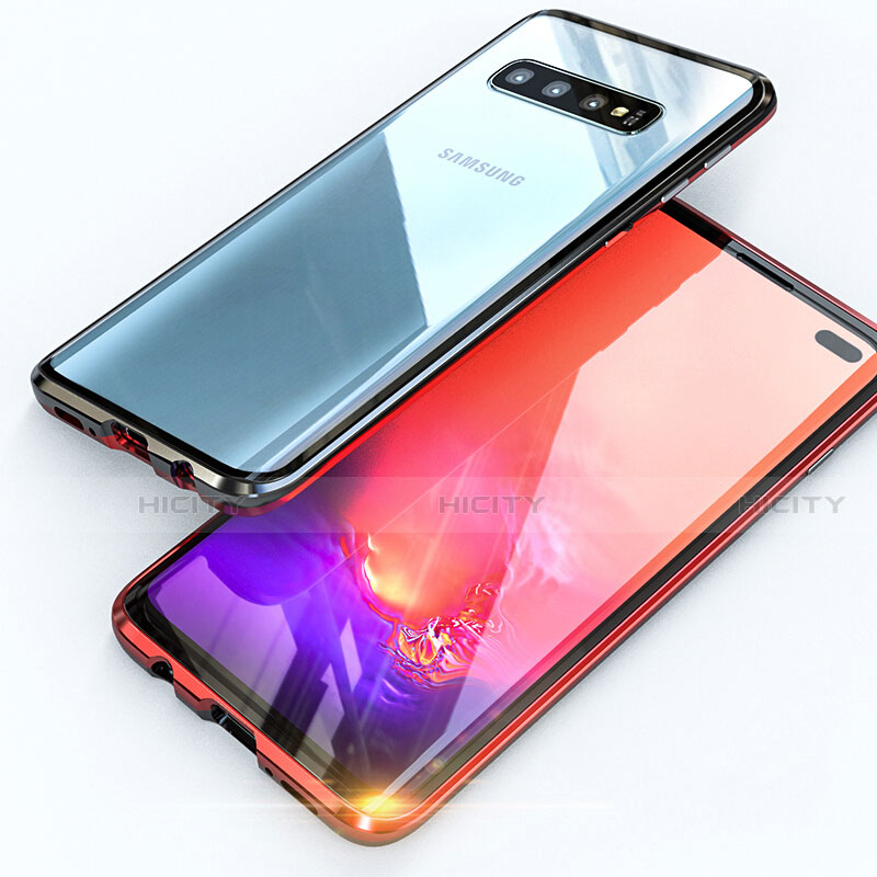 Handyhülle Hülle Luxus Aluminium Metall Rahmen Spiegel 360 Grad Ganzkörper Tasche T07 für Samsung Galaxy S10 Plus Rot und Schwarz