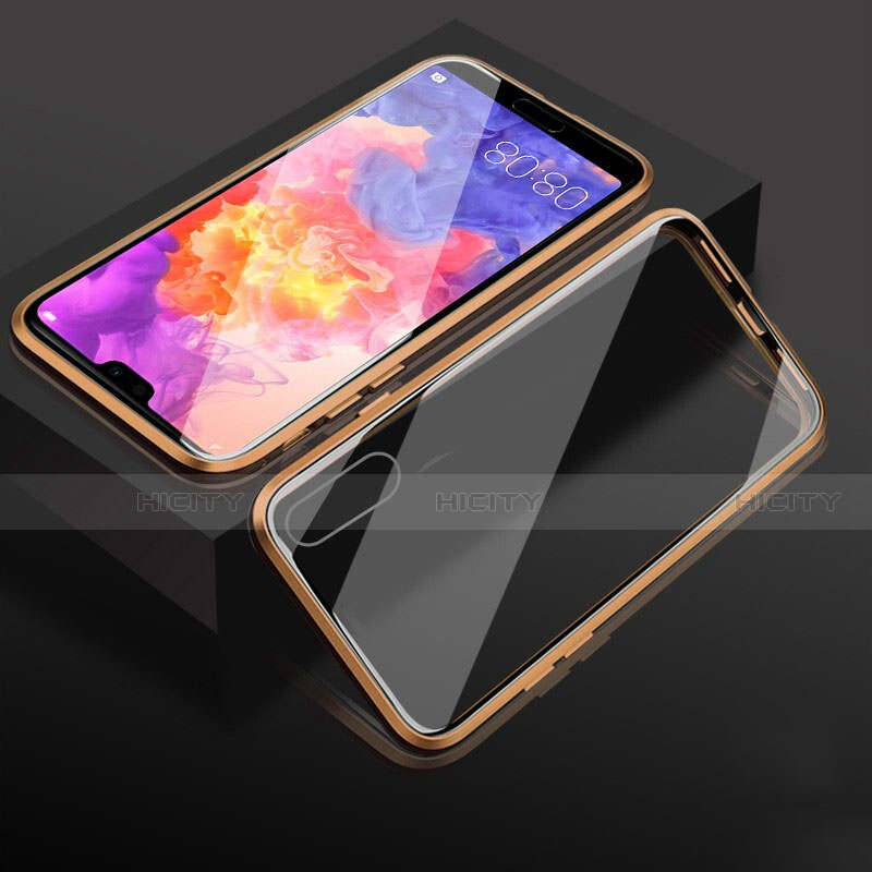 Handyhülle Hülle Luxus Aluminium Metall Rahmen Spiegel 360 Grad Ganzkörper Tasche T08 für Huawei P20 Gold