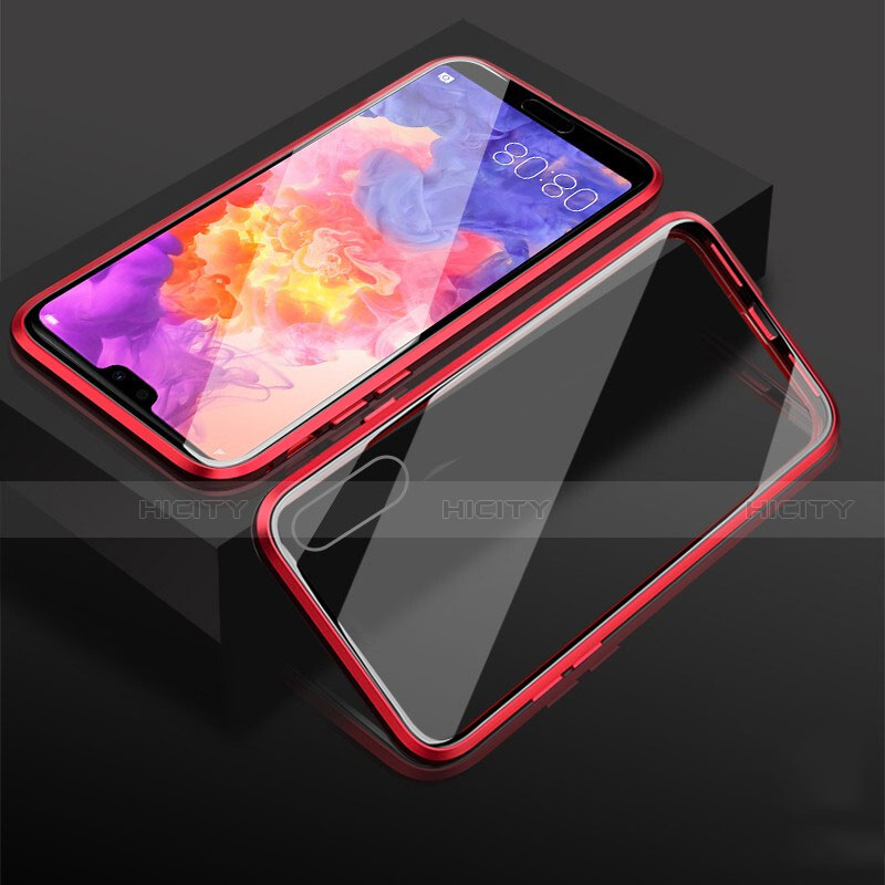 Handyhülle Hülle Luxus Aluminium Metall Rahmen Spiegel 360 Grad Ganzkörper Tasche T08 für Huawei P20 Rot Plus