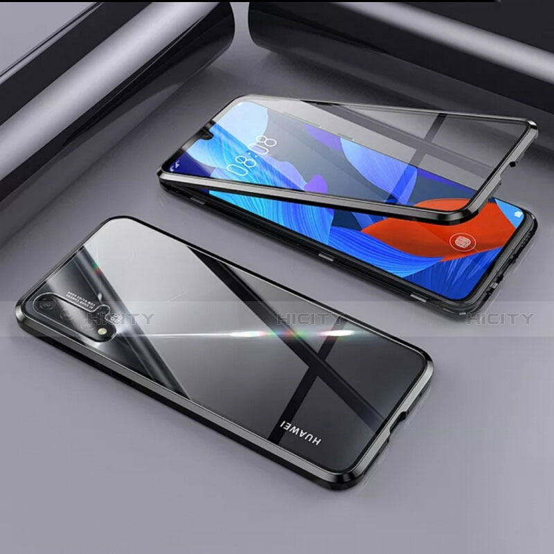 Handyhülle Hülle Luxus Aluminium Metall Rahmen Spiegel 360 Grad Ganzkörper Tasche T09 für Huawei Nova 5 Pro Schwarz