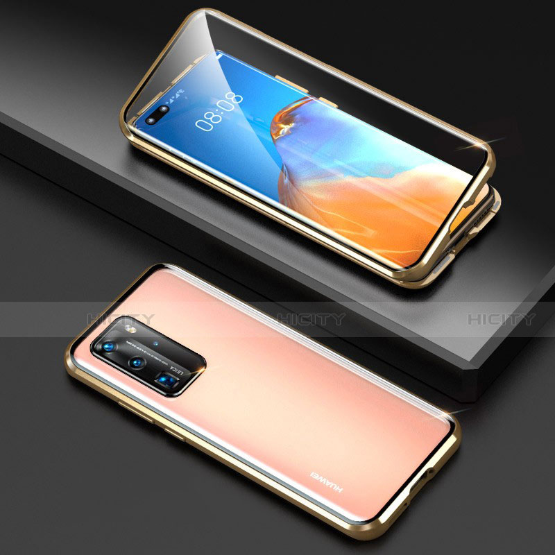 Handyhülle Hülle Luxus Aluminium Metall Rahmen Spiegel 360 Grad Ganzkörper Tasche T10 für Huawei P40 Pro Gold Plus