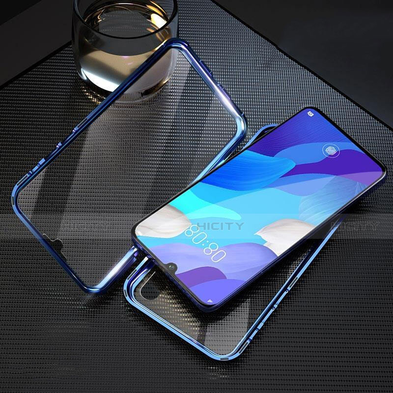 Handyhülle Hülle Luxus Aluminium Metall Rahmen Spiegel 360 Grad Ganzkörper Tasche T11 für Huawei Nova 5 Blau