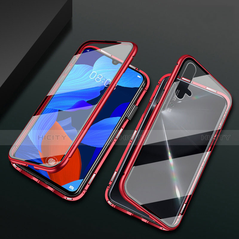 Handyhülle Hülle Luxus Aluminium Metall Rahmen Spiegel 360 Grad Ganzkörper Tasche T12 für Huawei Nova 5 Rot