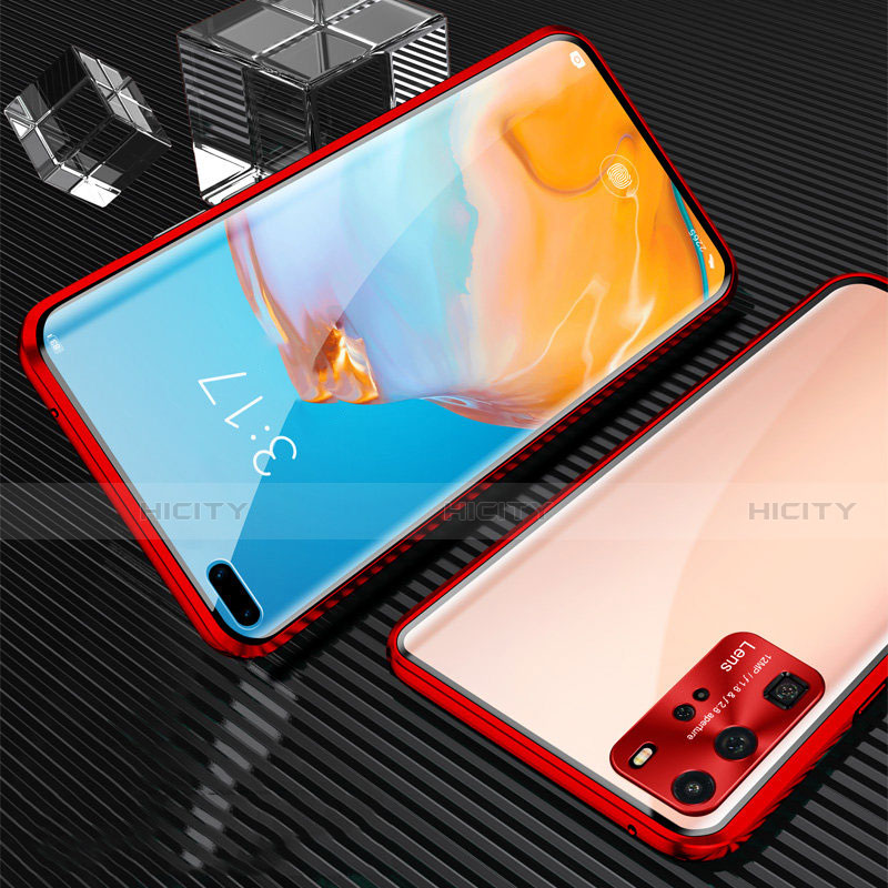 Handyhülle Hülle Luxus Aluminium Metall Rahmen Spiegel 360 Grad Ganzkörper Tasche T12 für Huawei P40 Pro Rot Plus